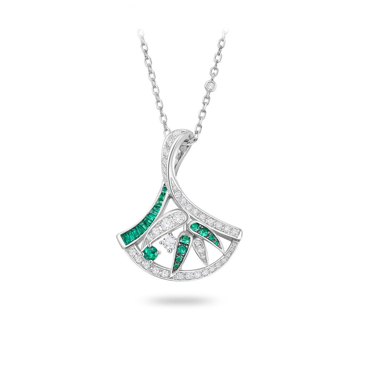 Bamboo Fan Emerald Necklace I